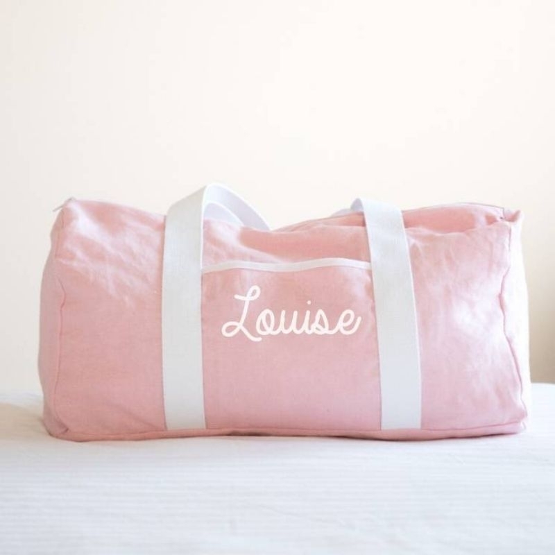 Sac week-end personnalisable en lin rose