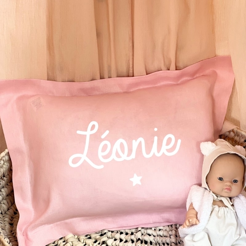 Coussin personnalisable en lin rose