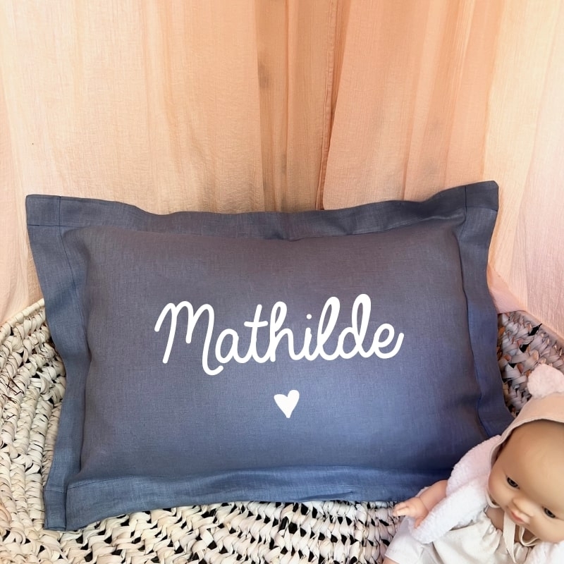 Coussin personnalisable en lin bleu...