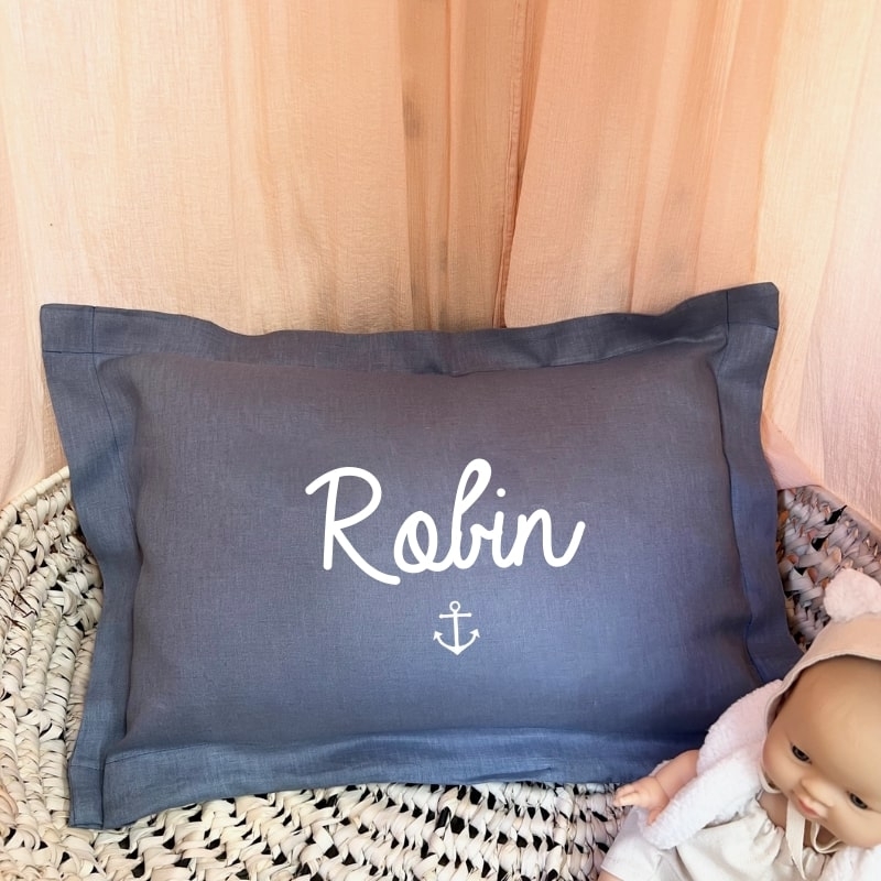 Coussin personnalisable en lin bleu...