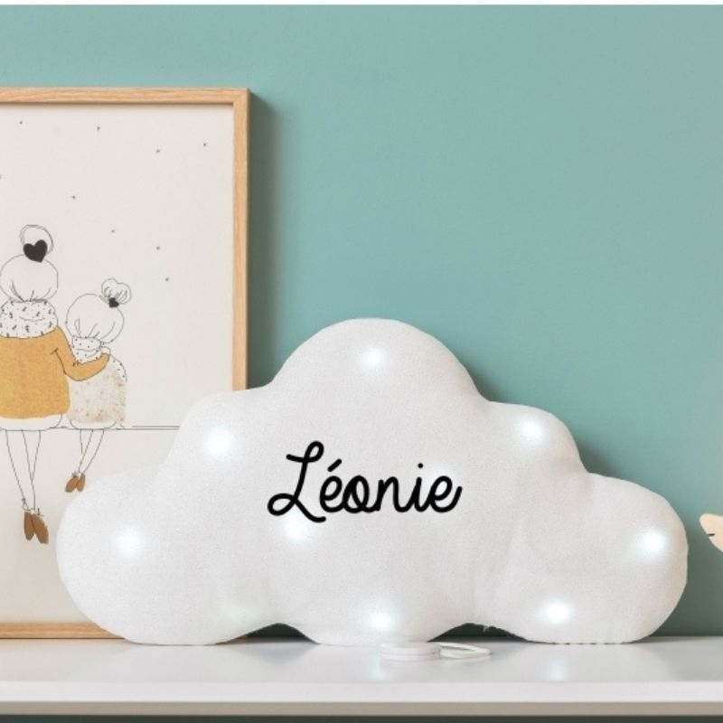 Veilleuse nuage personnalisable en lin paillettes blanches