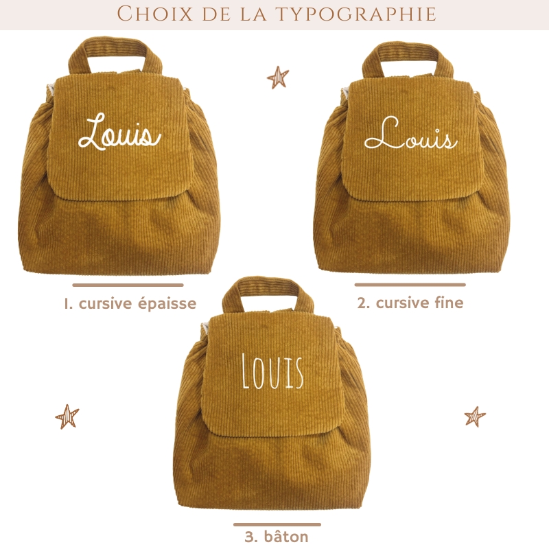 Sac à Dos Enfant Personnalisable Brodé Velours Côtelé - Petit Ours Mignon - Cadeau Rentrée Ou Anniversaire - 7