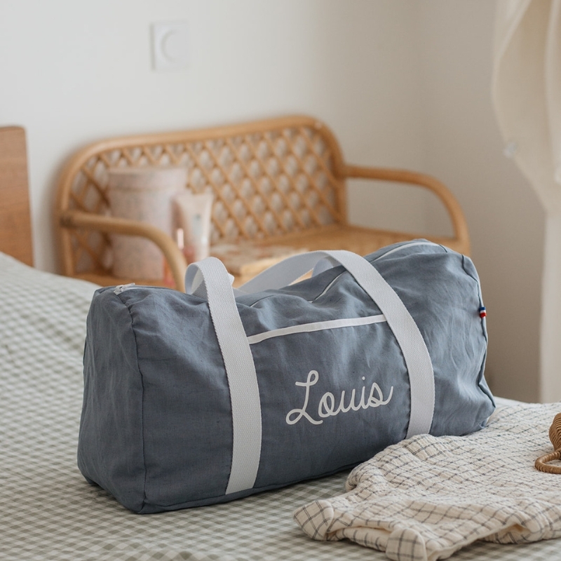 Sac week-end personnalisable en lin bleu