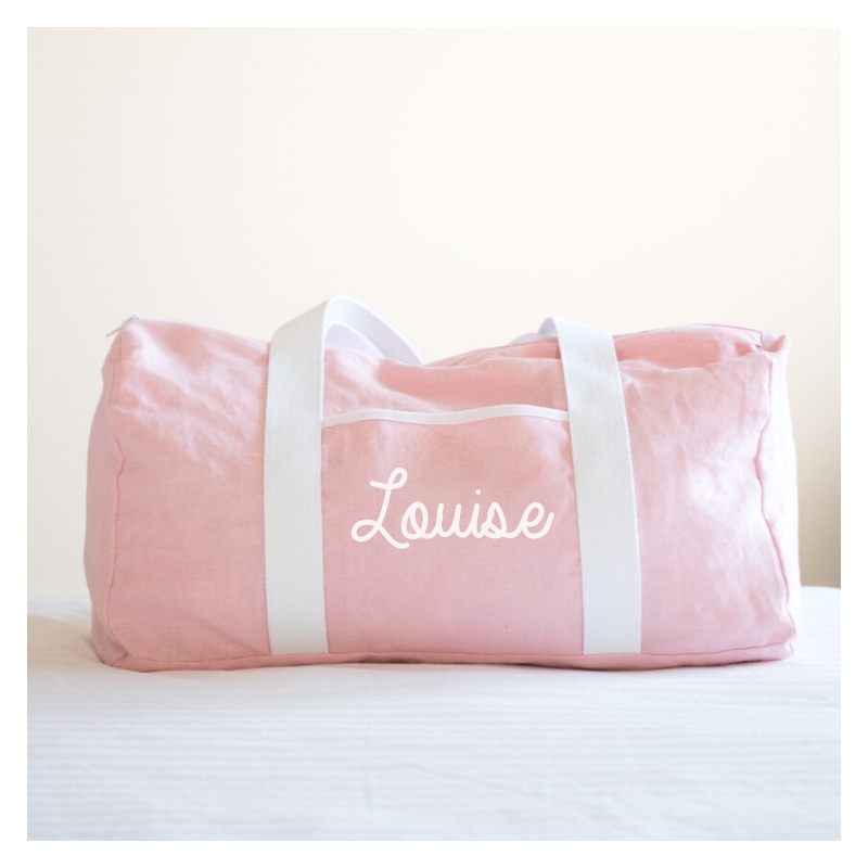 Sac week-end personnalisable en lin rose